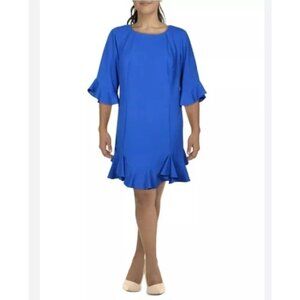 Adrianna Papell Blue Knit Crepe Ruffled Sheath Dress  Size 18W NWT